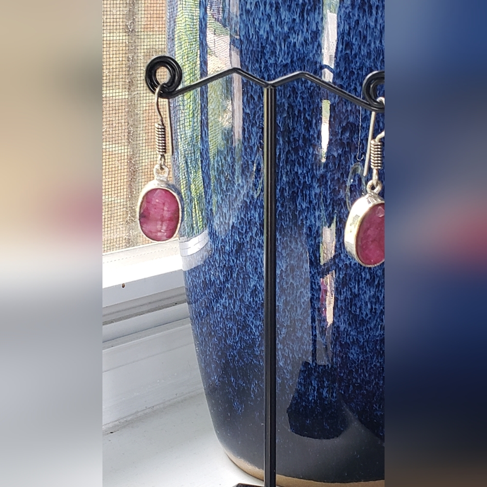 Sold--Natural Ruby Gemstone & 925 Silver Earrings - image 5